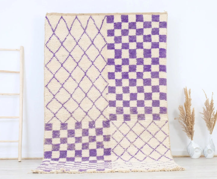 Purple Checkered Moroccan Rugs Made craftilymarrakesh.com